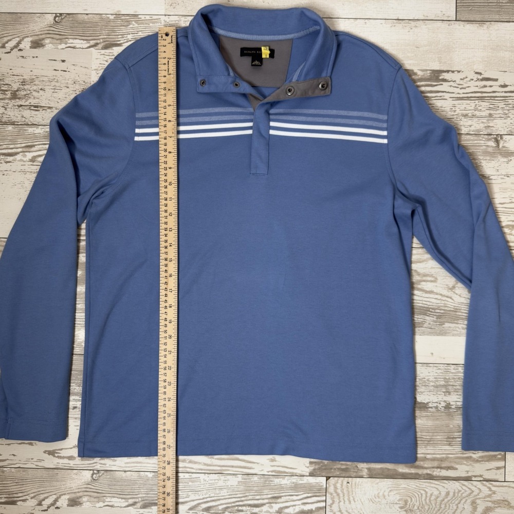 Banana Republic Polo Shirt Mens Large Blue Striped Long Sleeve Snap Collar Knit - Picture 7 of 9